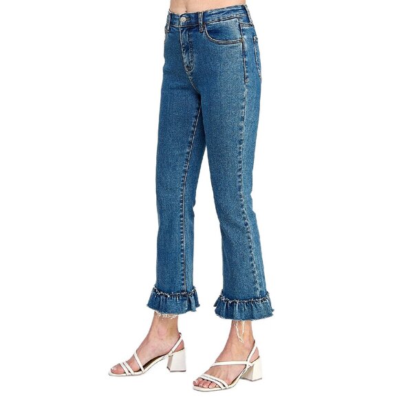 Special A Jeans Tummy Control Ankle Length Kick Flares With Ruffle Hem - Picture 2 of 8